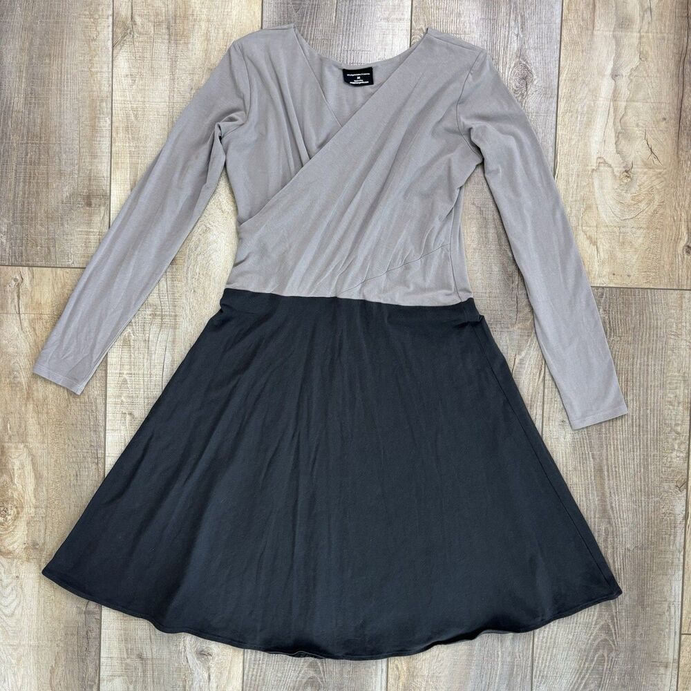 Maggie’s Organics Black Gray Dress Sz M V-Neck Organic Cotton Workwear Capsule - Picture 3 of 10